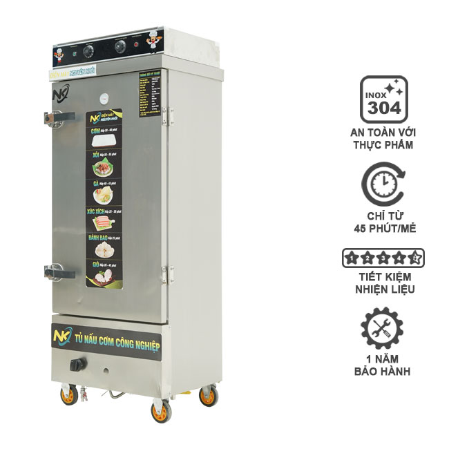 Tủ nấu cơm công nghiệp 12 khay điện gas có điều khiển