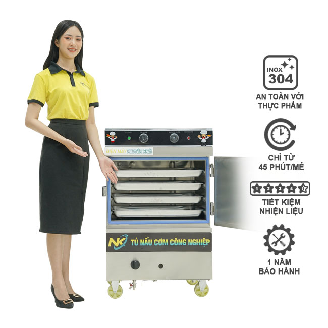 Tủ cơm công nghiệp 4 khay điện gas có điều khiển