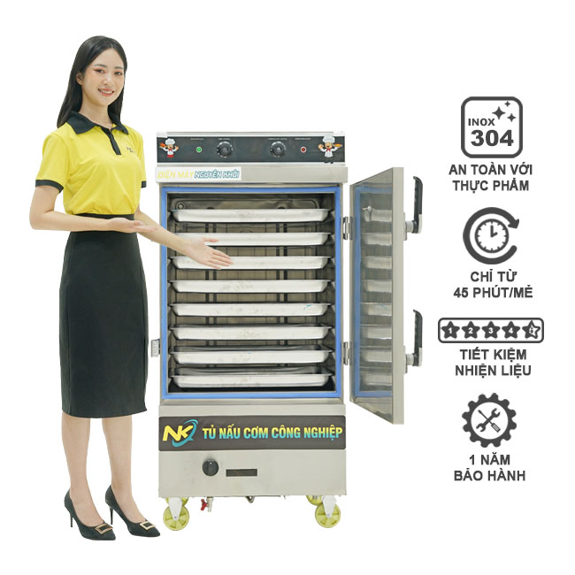 Tủ cơm công nghiệp 8 khay điện gas có điều khiển