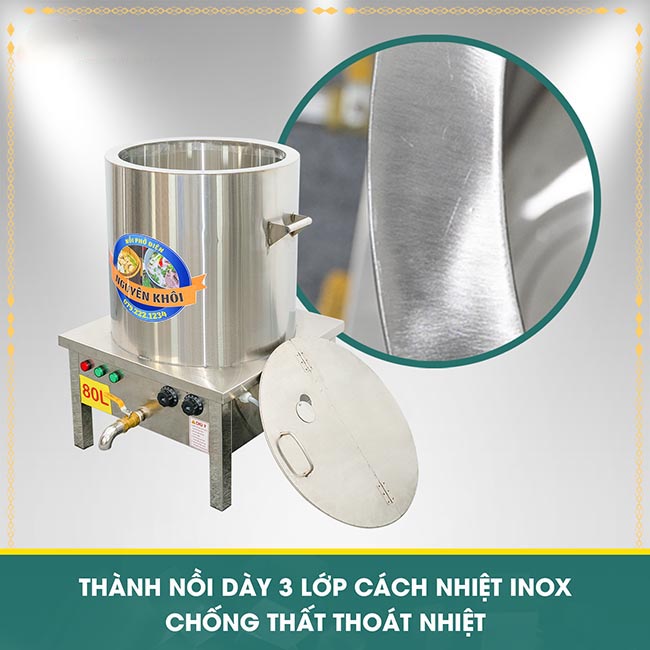Thành nồi phở 80l dày 3 lớp
