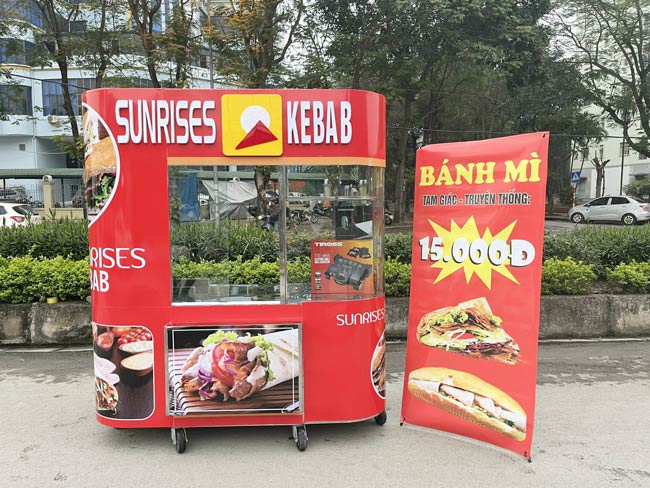 Xe bánh mì Kebab kính cong Nguyên Khôi, xe bán bánh mì Kebab