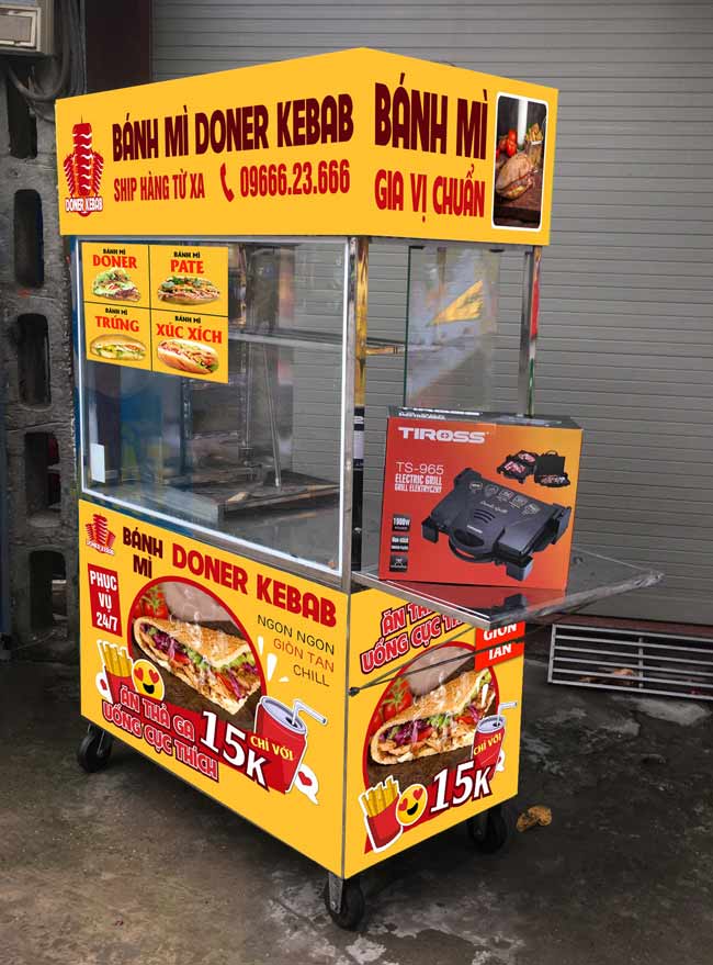 Xe đẩy bán bánh mì Doner Kebab 1m5