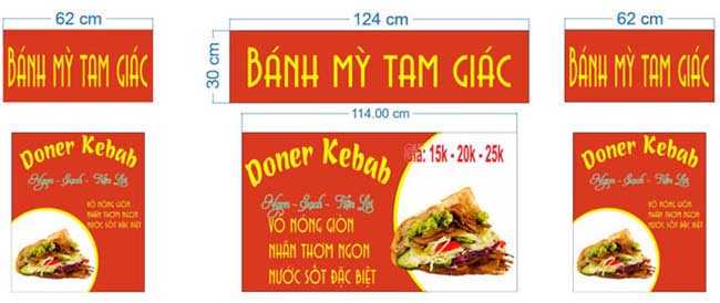 Decal xe bánh mỳ tam giác Doner Kebab đỏ