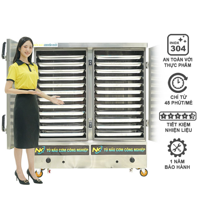 Tủ cơm tích hợp 24 khay điện gas Tủ hấp cơm 24 khay