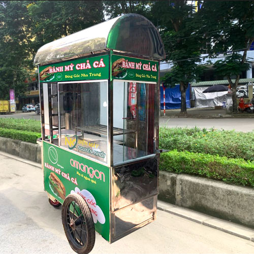 xe banh mi 1m5 dep 1 Xe bán bánh mì chả cá decal xanh lá