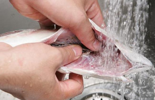 Rửa sạch bụng cá 