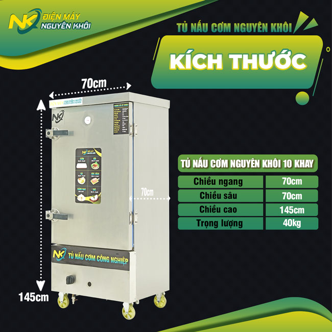 10 khay 1 Tủ cơm 10 khay công nghiệp điện gas tích hợp