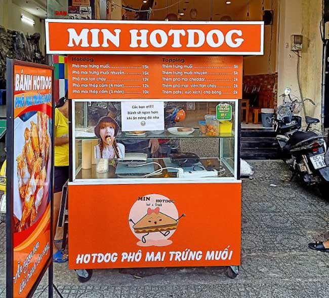 Tủ bán hotdog nền cam 