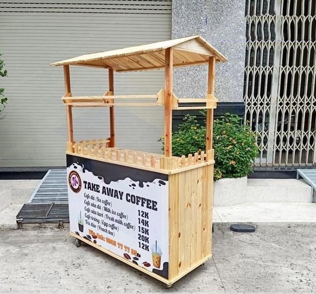 Xe bán cafe bằng gỗ thiết kế đơn giản 