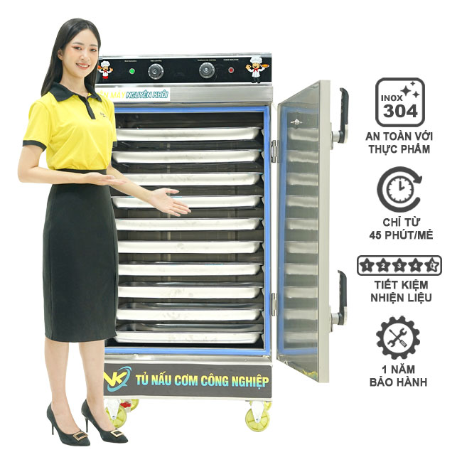 Tủ nấu cơm 10 khay điện liền điều khiển