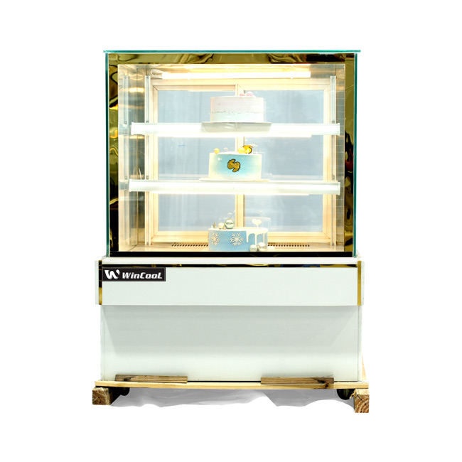 Tủ bánh kem 90cm kính vuông 3 tầng mới
