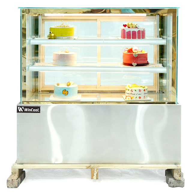 Tủ bánh kem 1m2 kính vuông inox 3 tầng