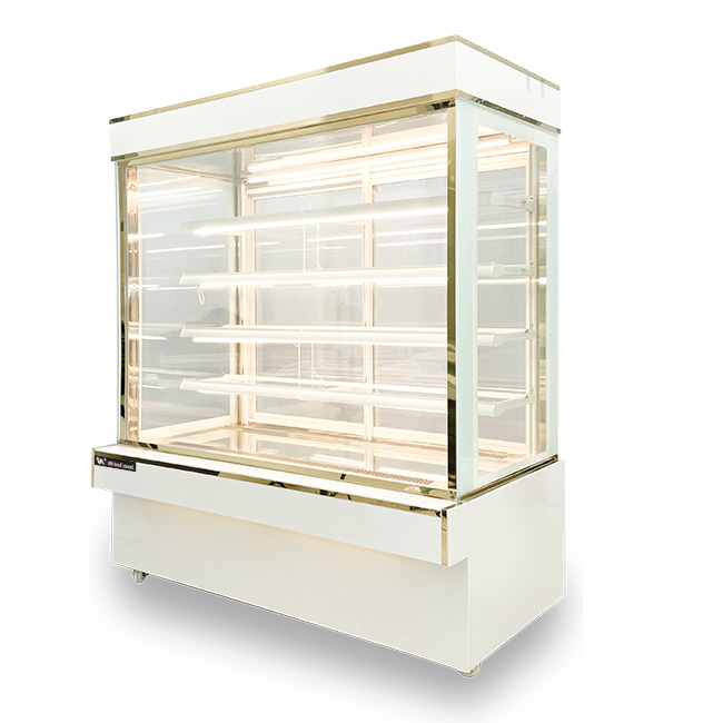 Tủ bánh kem 1m5 kính vuông 5 tầng mới mẫu trắng