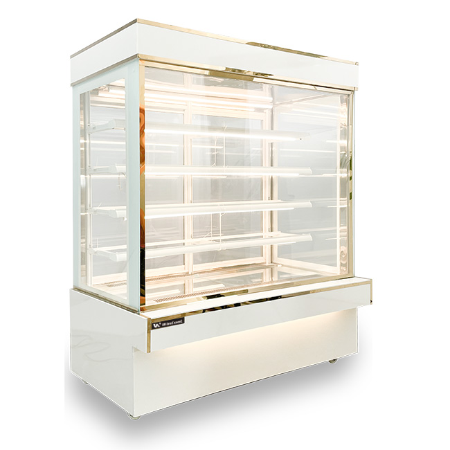 Tủ bánh kem 1m5 kính vuông 5 tầng mới mẫu trắng